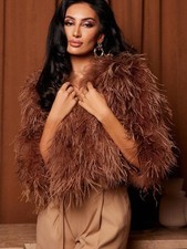 Ostrich Fur Fluffy Jacket Fuzzy Feather Furry Plush Coat Casual Nightclub V6