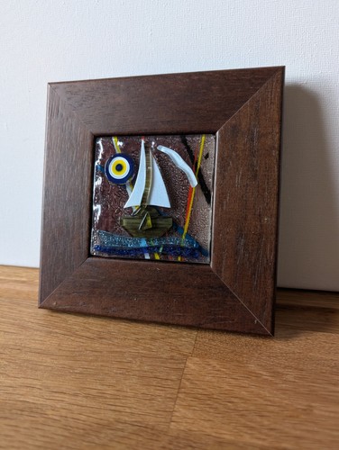Fused glass art boat - , dark