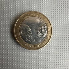 Rare Charles Darwin 1809-2009 Anniversary £2 Pound Coin Mint Error Circulated