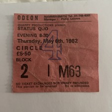 Status Quo Hammersmith Odeon May 6th 1982 Ticket Stub