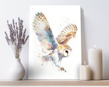 Barn Owl Hunting Wall Art Canvas Print Watercolour Painting Framed Bird Picture