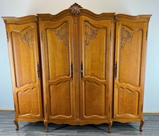 Wardrobe French Vintage Oak 4 door Armoire Louis XVI Retro Closet LOT 4156