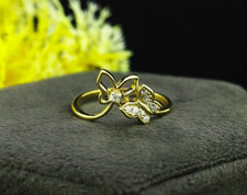 Unique Two Butterfly Shape Moissanite Ring Round Shape Moissanite Promise Ring