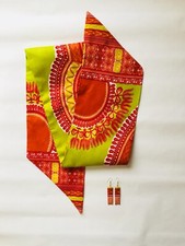 Dashiki African print Head Band Hair Wrap Earrings Tie Scarf Ankara Retro 4x44”