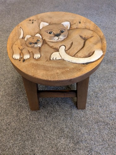 Vintage hand carved wooden cat - vintage,
