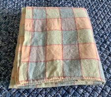 VINTAGE WELSH WOOL BLANKET DOUBLE PASTEL CHECK MID CENTURY