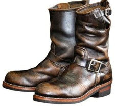 Retro.winter Men Roman boots Round toe Belt buckle PU leather Motorcycle boots