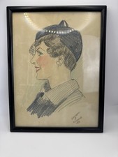 Vintage 1936 Signed Charcoal