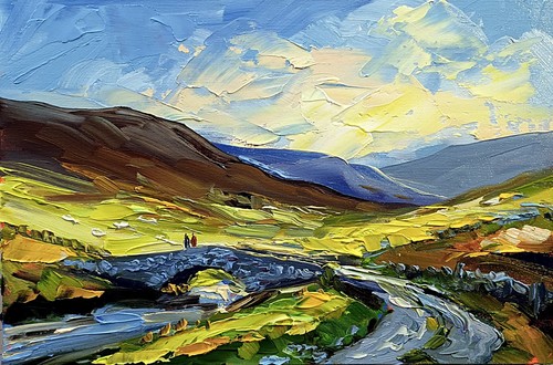 Original oil painting sunset - original,
