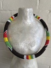 African Seed Beaded Necklace African Handmade Necklace Artisan Rasta Necklace
