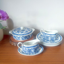 Vintage Ridgway Jacobean Ironstone Dinner Set Blue & White Floral Tableware Pcs