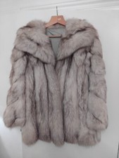 Vintage 80's Silver Fox Saga Fur Coat Jacket Size 12-14