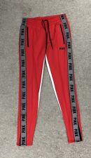 PINK VICTORIA SECRETS WOMENS RED TAPED TRACKSUIT BOTTOMS/TRACK PANTS - SIZE S