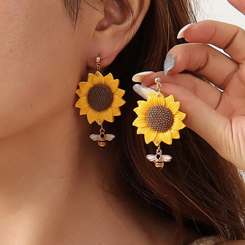 Sunflower earrings handmade - earrings,