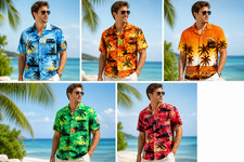 Men hawaiian shirt palm - hawaiian, stag