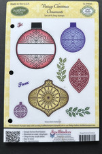 Spellbinders Just Rite Rubber Mounted  Vintage Christmas Bauble Stamps 