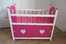 Dolls Pink & White Wooden Baby Doll Crib with Storage Cupboard