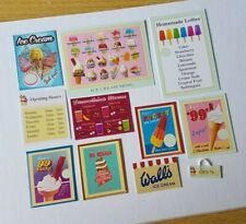 ICE CREAM PARLOUR shop posters signs SET kit 1:12th 1:24th dolls house DH29/43