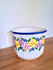 Floral Ceramic Indoor Pot Plant Holder Colourful Pansies Cottagecore Home Decor