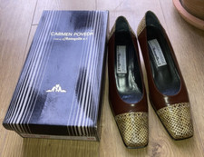 CARMEN POVEDA DARK BROWN LEATHER/LIZARD COURT SHOES, SIZE 6 UK, 39 EU