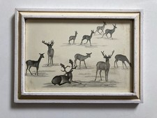 Vintage Watercolour Painting Of Deer South African Framed Patina 