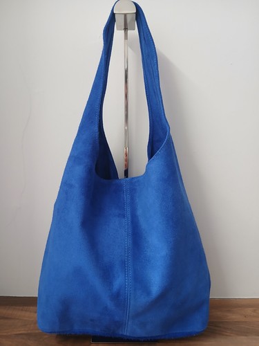 Blue suede hobo slouch bag - suede,