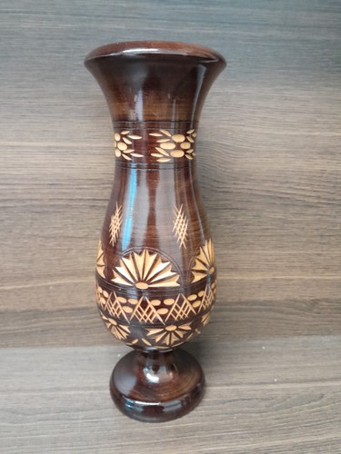 Carved wooden vase - wooden,