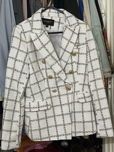 Women white tweed blazer - white,