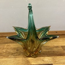 Lovely Murano Green & orange glass basket, art glass. 