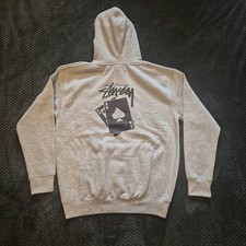 Grey Stussy Card Print Hoodie Black Print Size Large Made In Mexico Streetwear 
