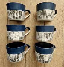 6 x NICOLA SPRING Designer Blue 450ml Dipped Dash Stoneware Mugs 