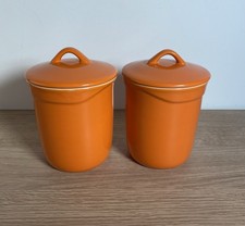Le Creuset Stoneware Curve Storage Jar Canister with Lid 1L Orange x 2
