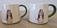 New Basset Hound Dog Mugs with Green Handle M&S Marks & Spencer’s X 2