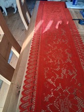 Red Polyester Lace Effect Table Runner. 178 Cms Long.
