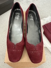 Hotter Burgundy Suede Shoes Size 5.5 And Matching Clutch Bag  Good Condition