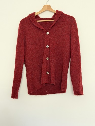 Vintage 90s red wool cardigan - 90s,