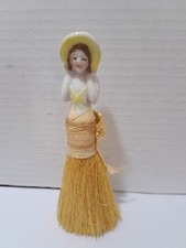 5.5" Small Antique Porcelain Half Doll & Brush Vanity Wisk Broom Girl