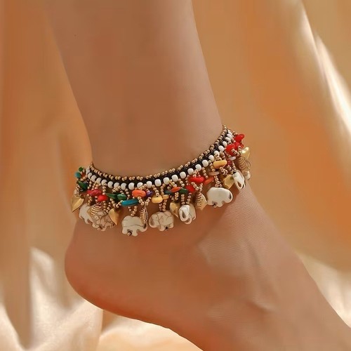 Boho beaded elephant - elephant, anklet