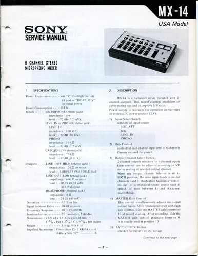 Sony model 6 channel - model,