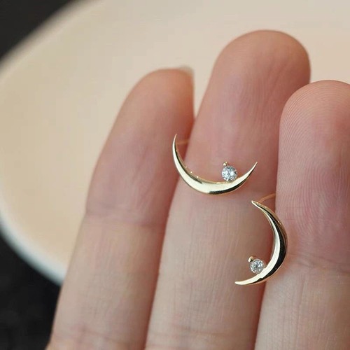Moon crystal stud earrings - crystal,