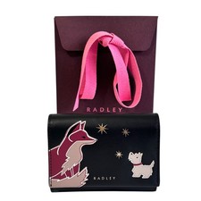 RADLEY Fleeting Fox Black Leather Medium Flapover Purse In Gift Bag -New RRP £79