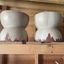 Anthropologie Plant Pots Vases X2 Terracotta Egg Timer Shape Hand Finished Cream