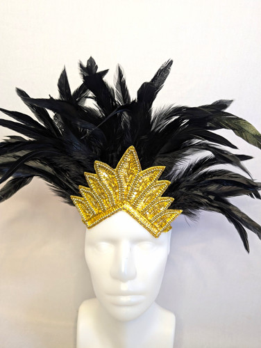Gold headband black feather - gold,