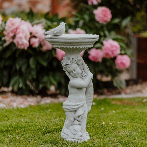 Boy with birdbath - boy, bath