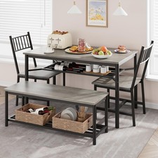 4 Pieces Dining Table Set for 4 Kitchen Table and Chairs with Wine Rack Bench
