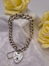 Chunky Sterling Silver Curb Link Heart Lock Bracelet, Hallmarked 1970s Vintage 
