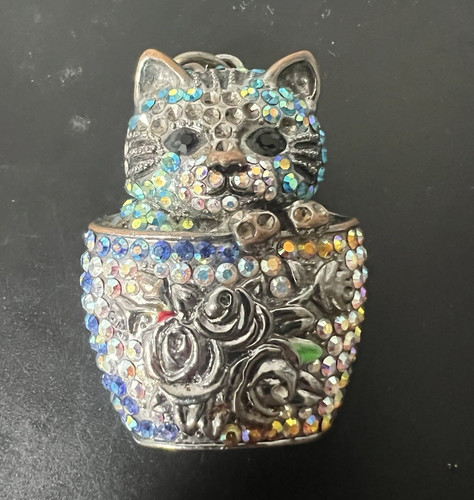 Rhinestone cat pill trinket - cat,