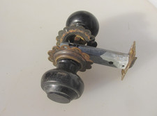 Antique Wooden Door Knobs Handles Brass Plates OId Wood Vintage Edwardian Ebony