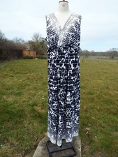 ANN HARVEY Navy & White Print Sleeveless Stretch Maxi Dress Plus Size 26 BNWOT