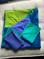 IKEA Brunkrissla Double Duvet Set Colour block Blues Greens Purple 2 Pillows